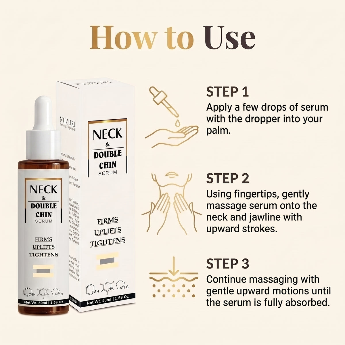 LUXURI // Neck & Double Chin Serum Neck Firming & Tightening, Remove Double Chin.
