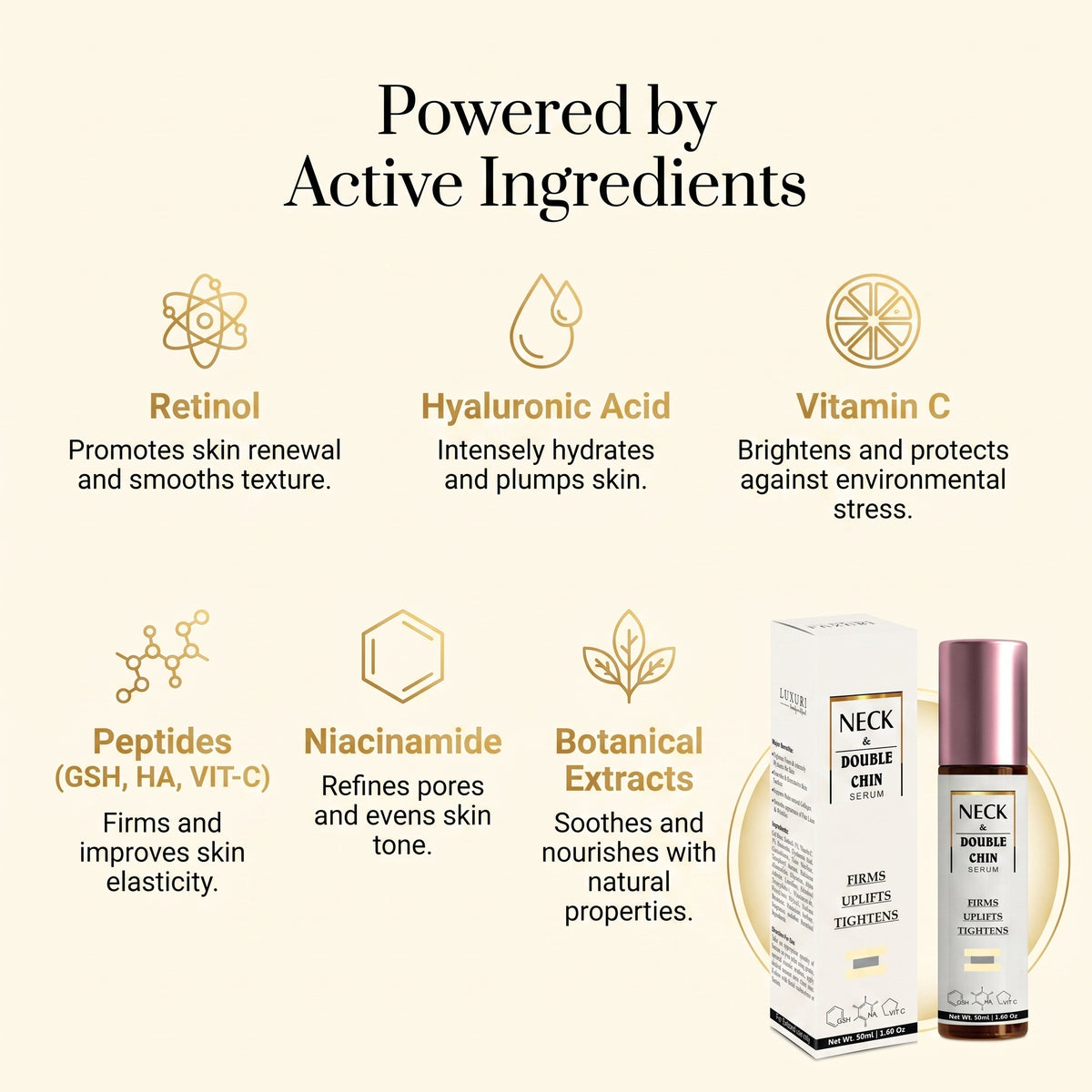 LUXURI // Neck & Double Chin Serum Neck Firming & Tightening, Remove Double Chin.