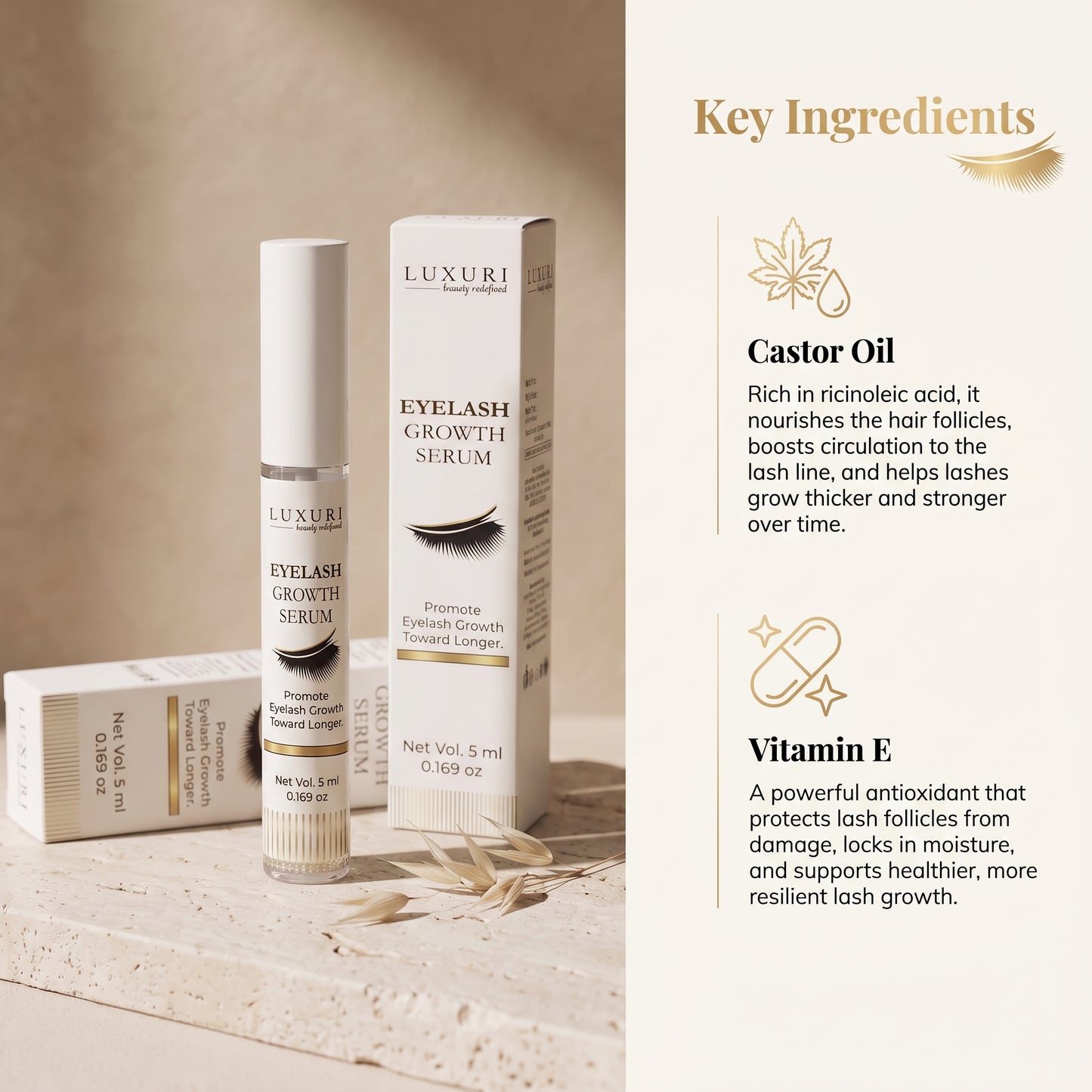 Eyelash Growth Serum with Castor Oil & Vitamin E