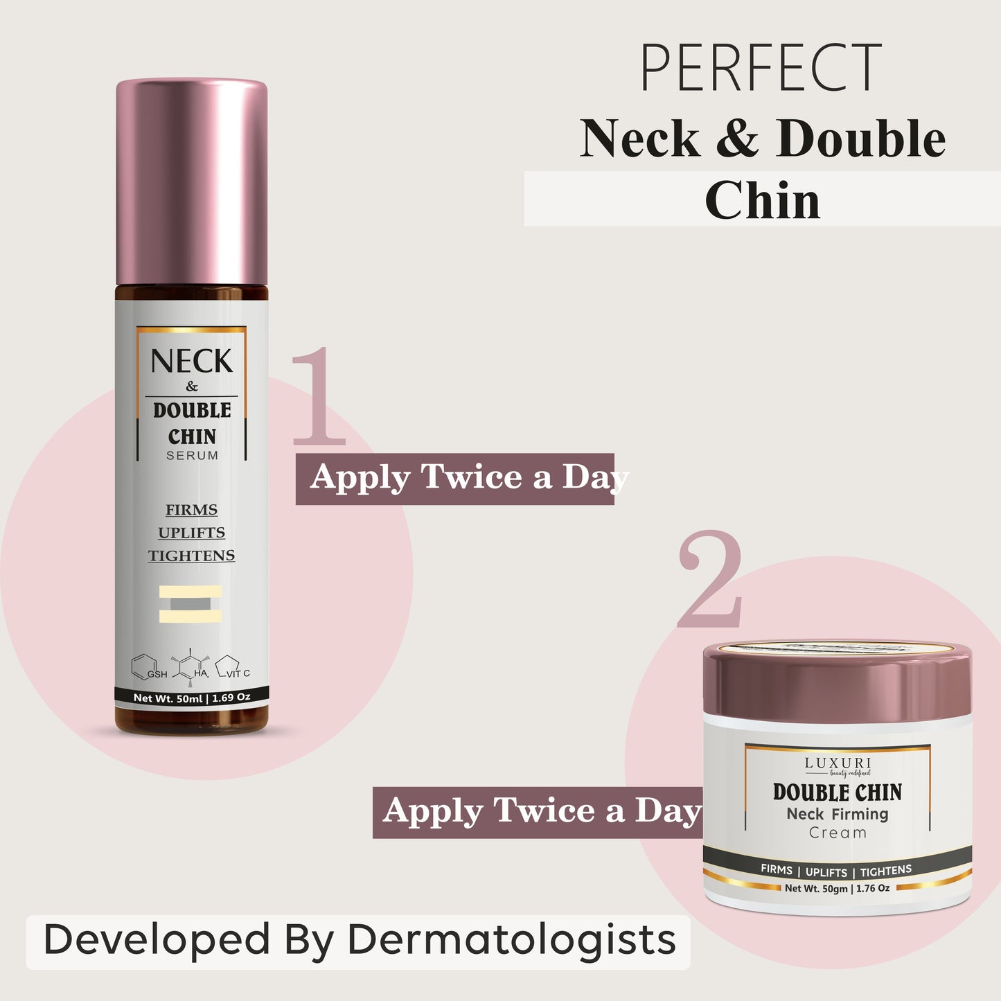 LUXURI | Neck-Double Chin Firming & Tightening Cream and Serum Combo | Cream 50gm | Serum 50gm