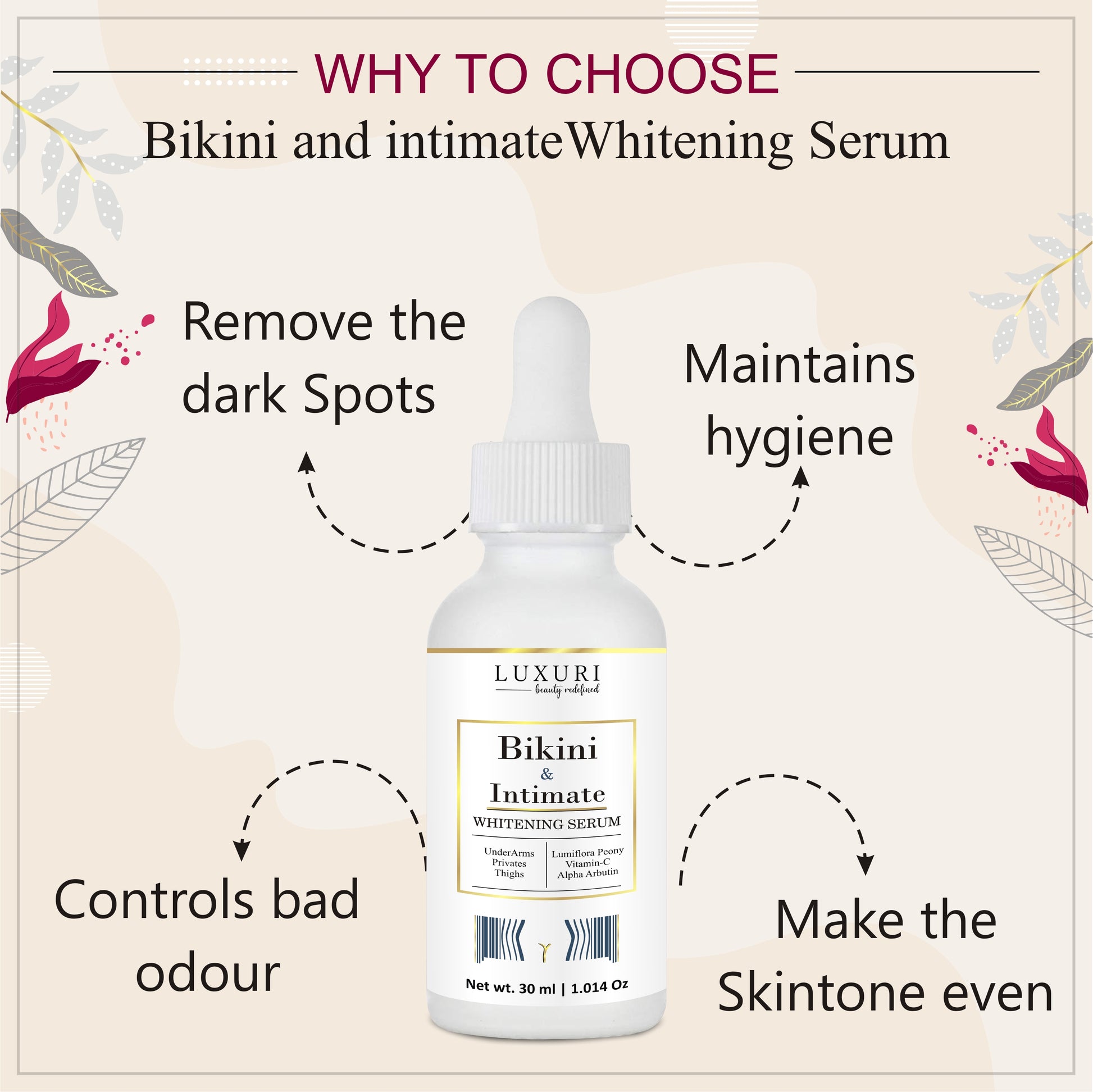 Intimate Whitening Serum, Brightening Serum For Underarms, Bikini Whitening Serum, Dark Patches, Black Spots, Dull Skin, Dead Skin, Whitening Serum For Intimate Area, Intimate Brightening Serum