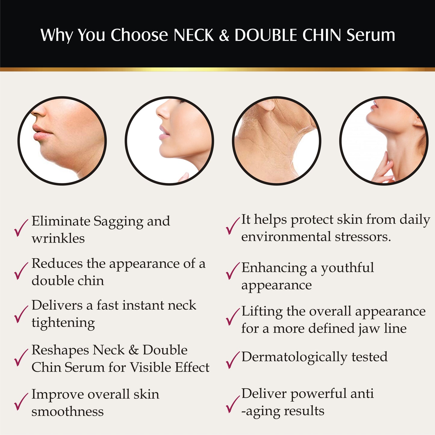neck double chin firming serum, chin tightening serum, jaw line firming, anti wrinkles, anti aging, fine lines control, skin, skincare, zenvista, organics products, skin lightening, pores tightening, clear blemishes