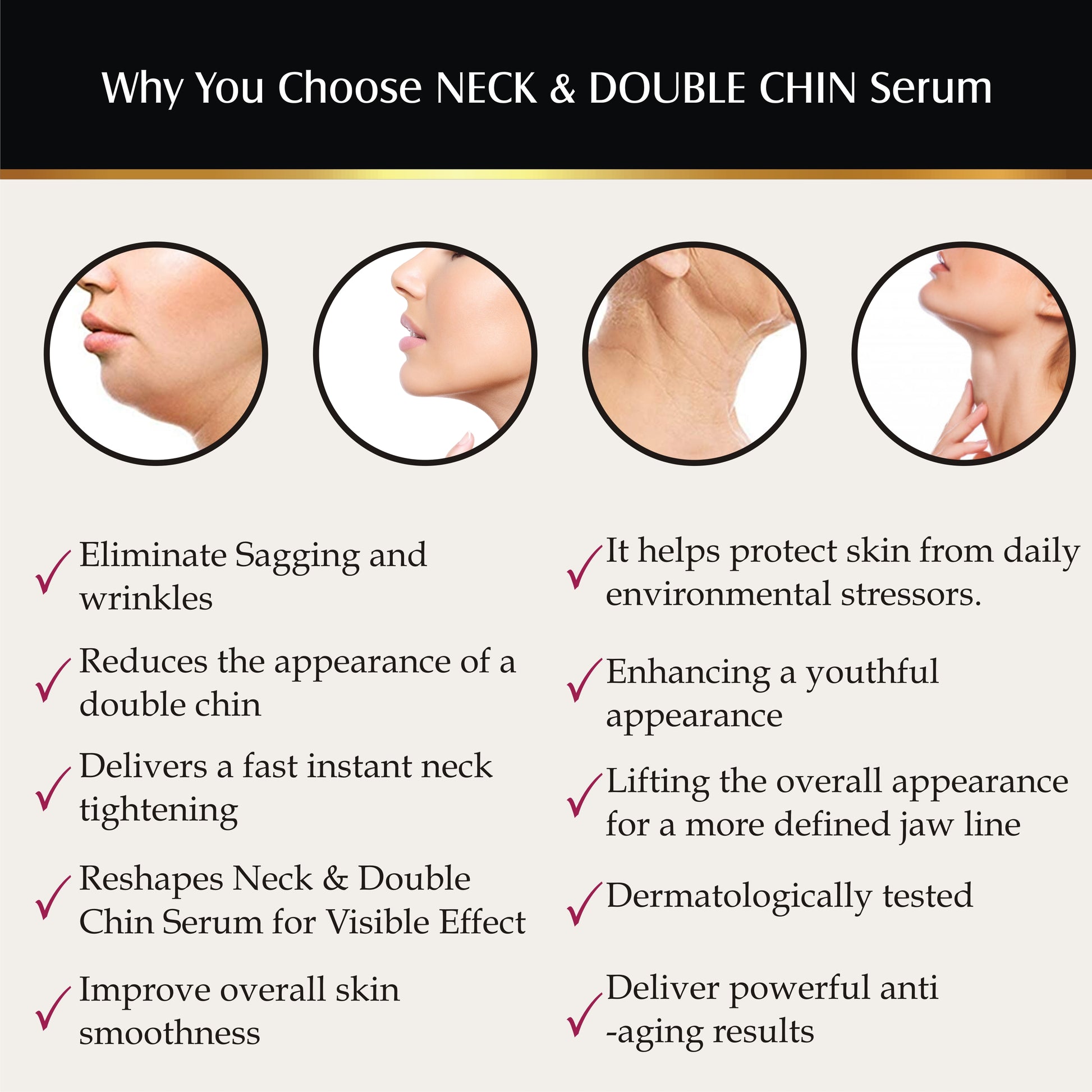neck double chin firming serum, chin tightening serum, jaw line firming, anti wrinkles, anti aging, fine lines control, skin, skincare, zenvista, organics products, skin lightening, pores tightening, clear blemishes