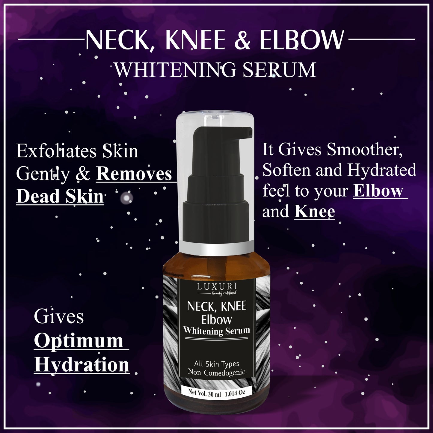 luxuri skin science Neck knee elbow whitening serum and cream for all neck knee elbow whitening and lightening serum and cream skin blemish remover skin firming serum knee whitening cream