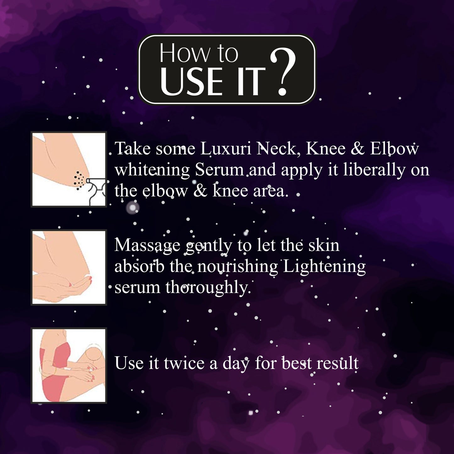luxuri skin science Neck knee elbow whitening serum and cream for all neck knee elbow whitening and lightening serum and cream skin blemish remover skin firming serum knee whitening cream